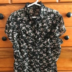 TWENTY ONE Mock Neck Ruffle Sheer Floral Blouse